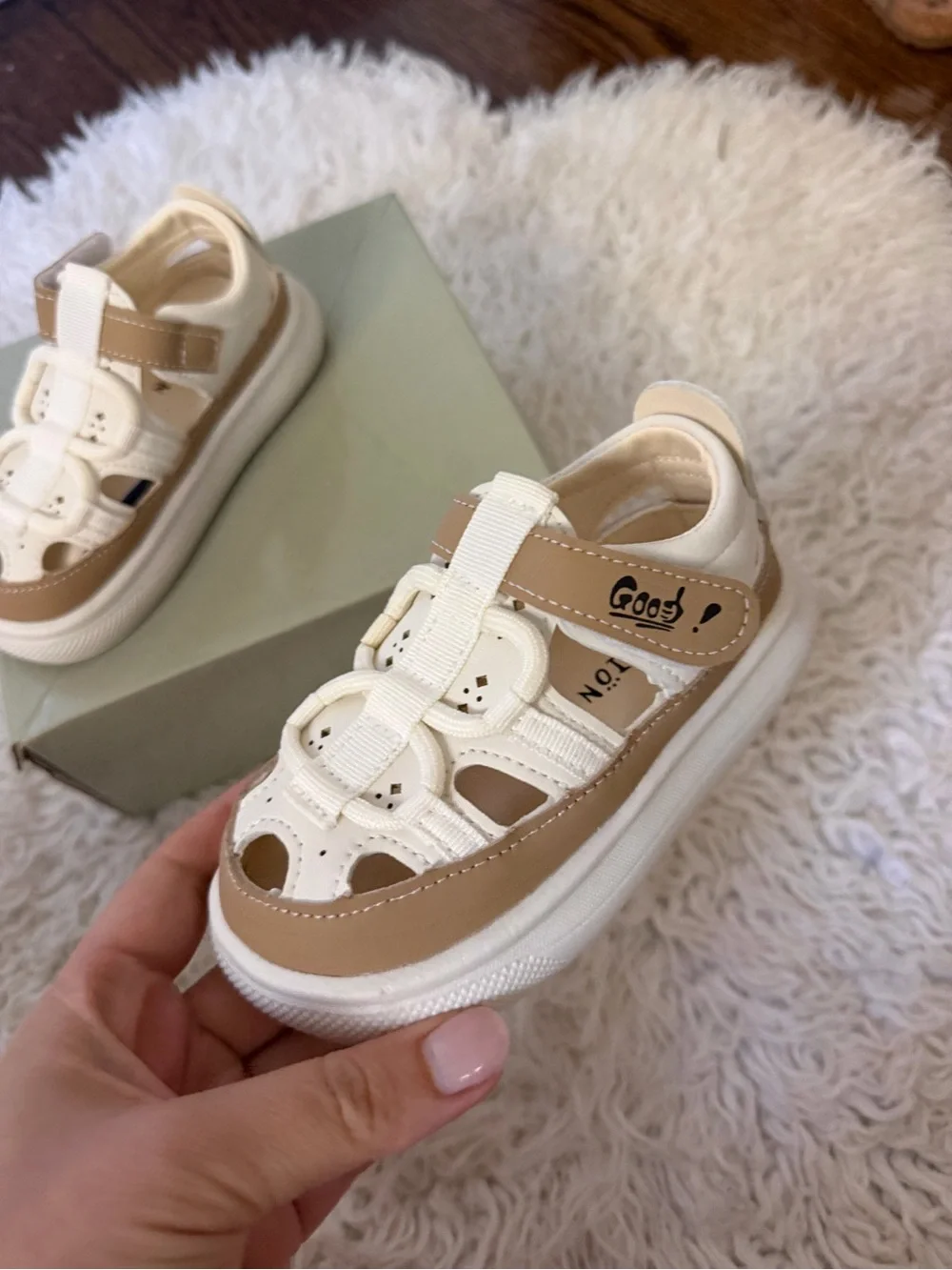Kids Cream & Tan Closed-Toe Sandals